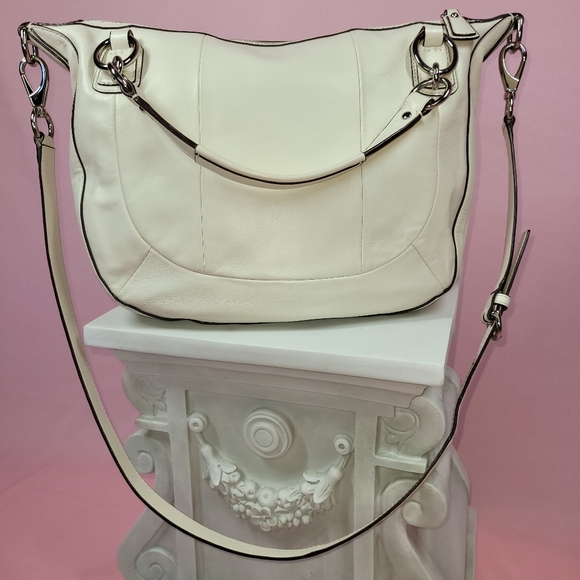 Coach Kristin bag, authentic woven white leather satchel with crossbody strap - Picture 11 of 14